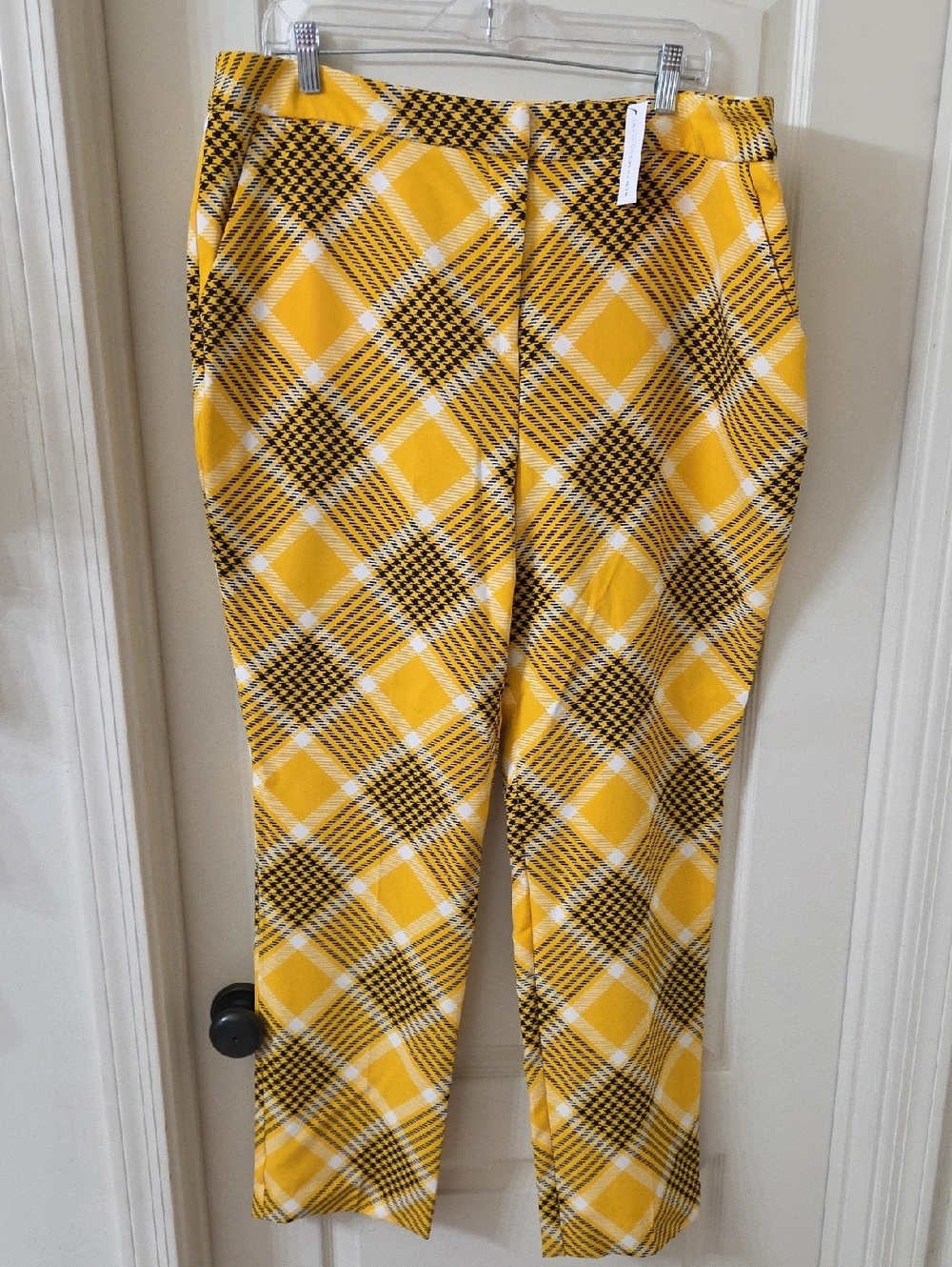 New York & Company Yellow Plaid Womens Pants
